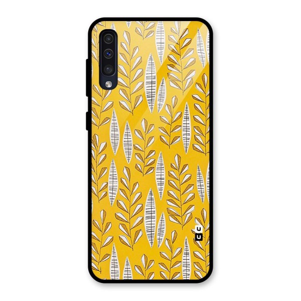 Yellow Leaf Pattern Glass Back Case for Galaxy A50s