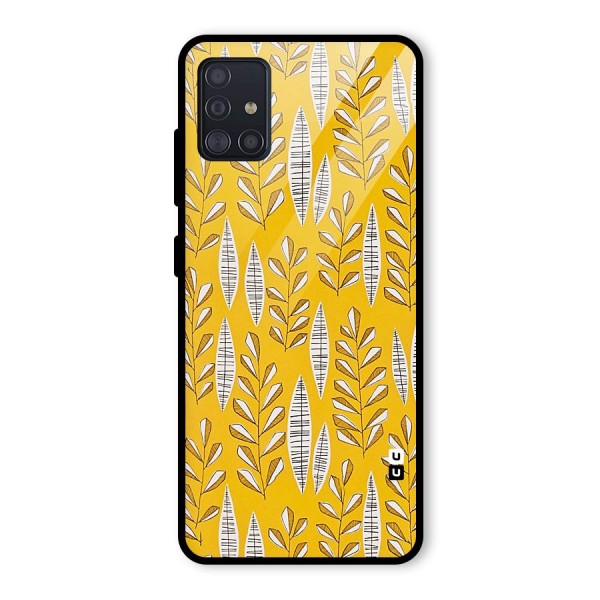 Yellow Leaf Pattern Glass Back Case for Galaxy A51