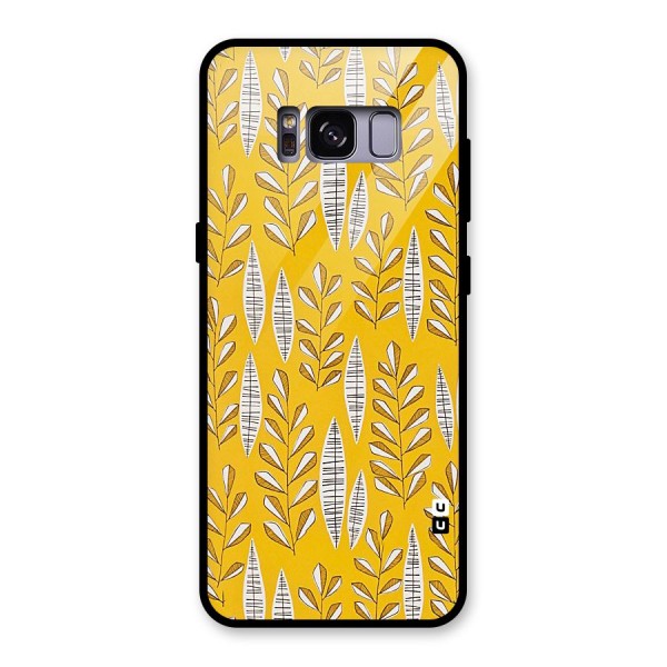 Yellow Leaf Pattern Glass Back Case for Galaxy S8