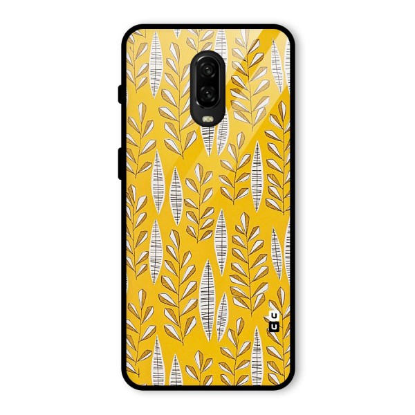 Yellow Leaf Pattern Glass Back Case for OnePlus 6T