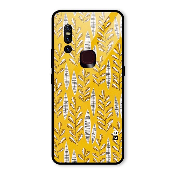 Yellow Leaf Pattern Glass Back Case for Vivo V15