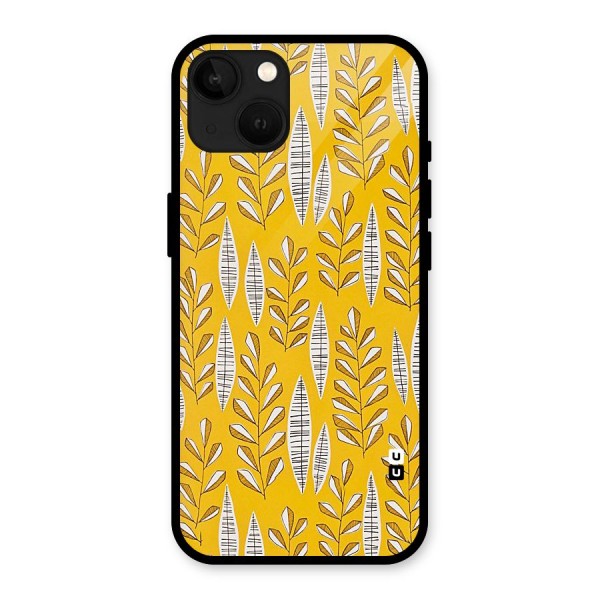 Yellow Leaf Pattern Glass Back Case for iPhone 13