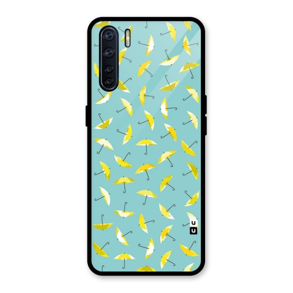 Yellow Umbrella Pattern Glass Back Case for Oppo F15