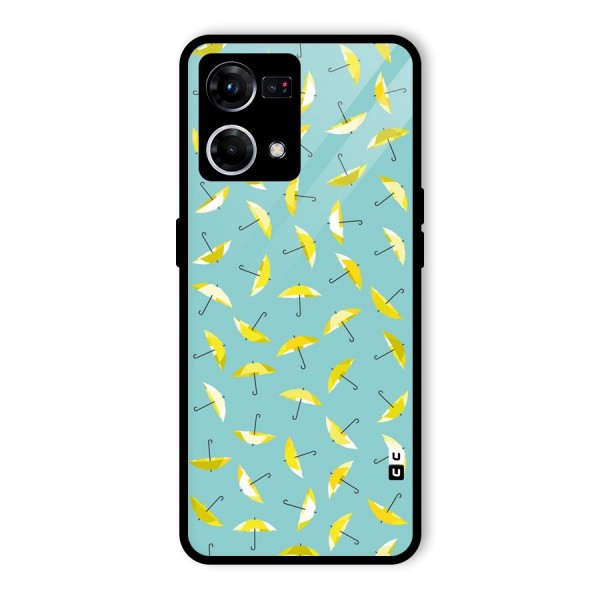 Yellow Umbrella Pattern Glass Back Case for Oppo F21 Pro 4G