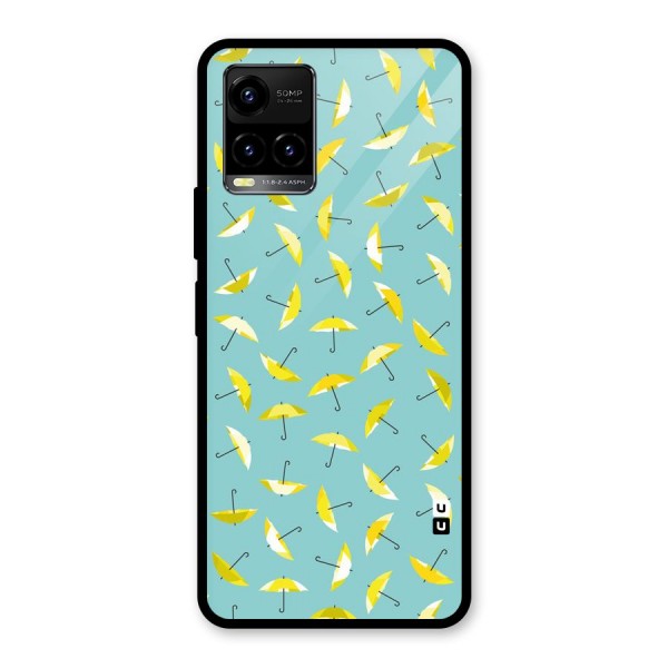 Yellow Umbrella Pattern Glass Back Case for Vivo Y21A