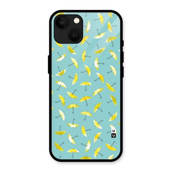 Yellow Umbrella Pattern Glass Back Case for iPhone 13