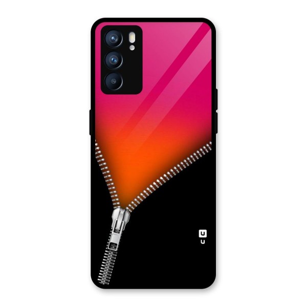 Zipper Print Glass Back Case for Oppo Reno6 5G