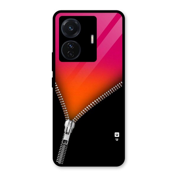 Zipper Print Glass Back Case for Vivo T1 Pro