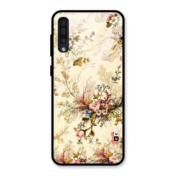 Beige Floral Glass Back Case for Galaxy A50