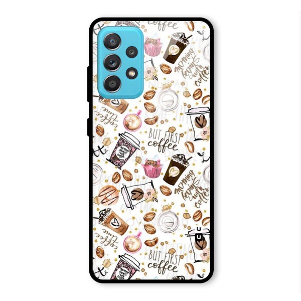 Coffee Pattern Glass Back Case for Galaxy A52s 5G