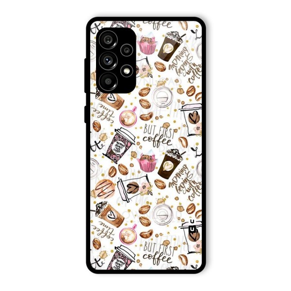 Coffee Pattern Glass Back Case for Galaxy A73 5G