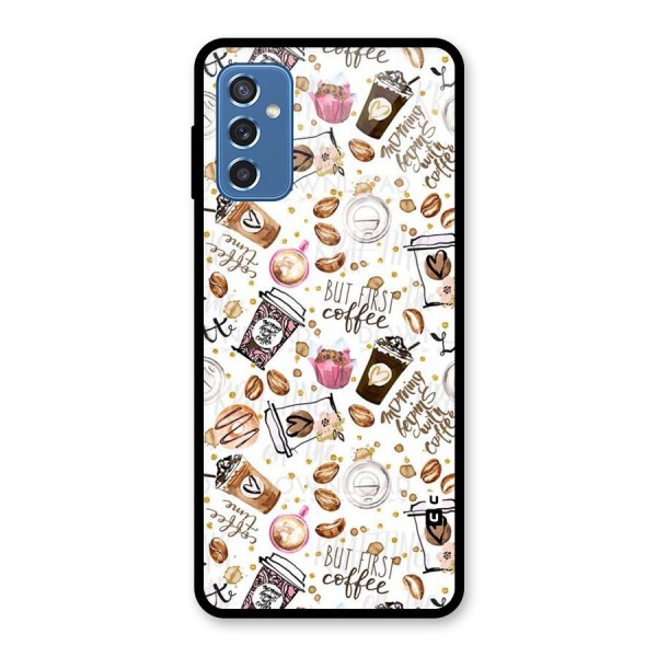 Coffee Pattern Glass Back Case for Galaxy M52 5G