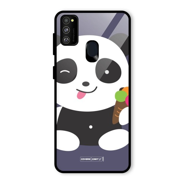 Cute Panda Blue Glass Back Case for Galaxy M21