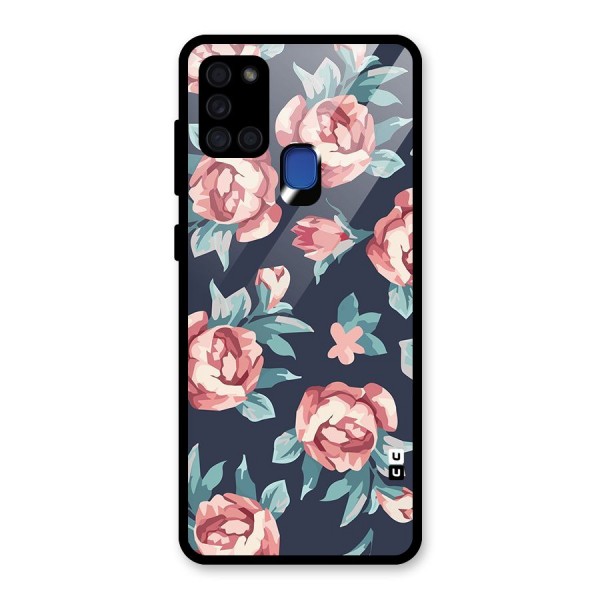 Flowers Painting Glass Back Case for Galaxy A21s