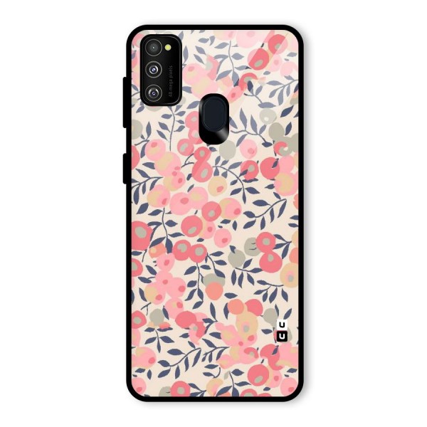 Pink Leaf Pattern Glass Back Case for Galaxy M21