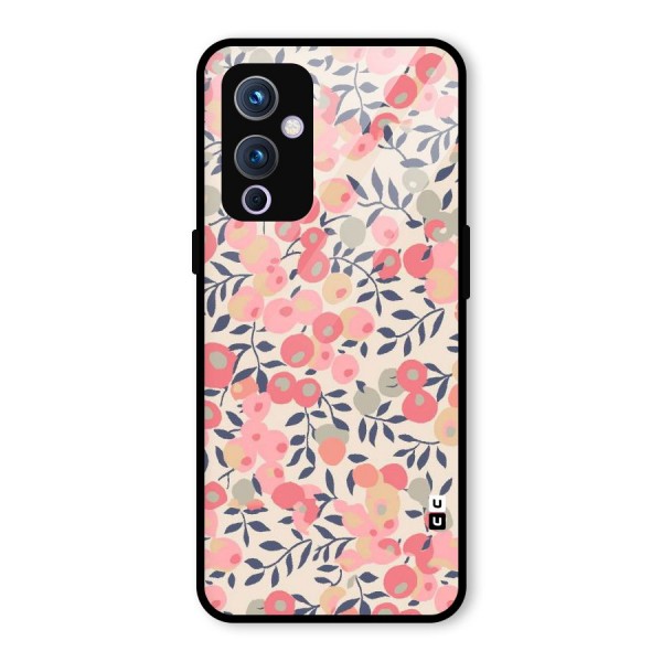 Pink Leaf Pattern Glass Back Case for OnePlus 9