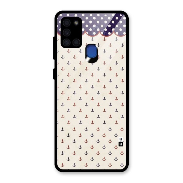 Polka Anchor Glass Back Case for Galaxy A21s