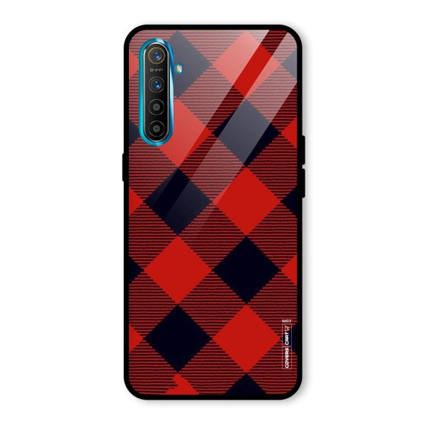 Red Diagonal Check Glass Back Case for Realme XT