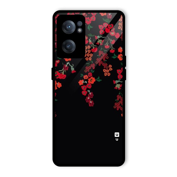Red Floral Pattern Glass Back Case for OnePlus Nord CE 2 5G