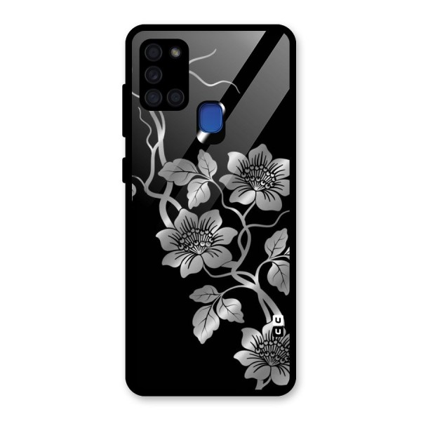 Silver Grey Flowers Glass Back Case for Galaxy A21s