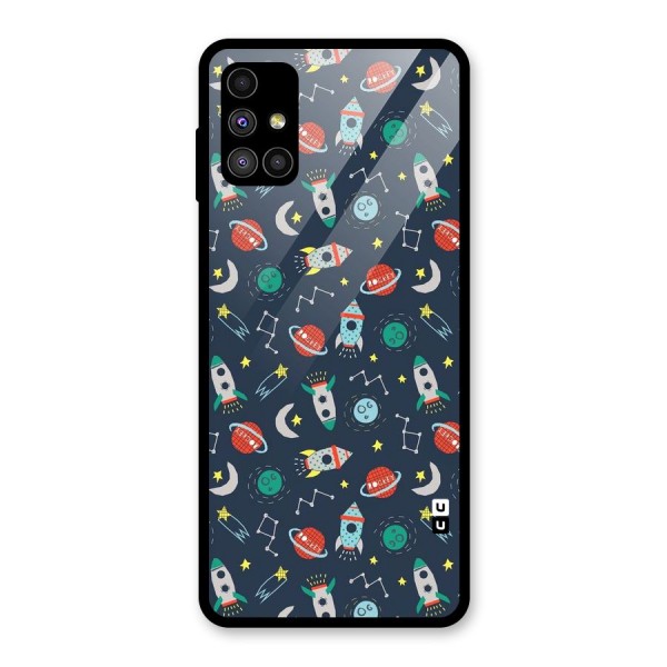 Space Rocket Pattern Glass Back Case for Galaxy M51