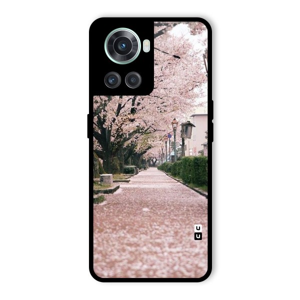 Street In Pink Flowers Glass Back Case for OnePlus 10R