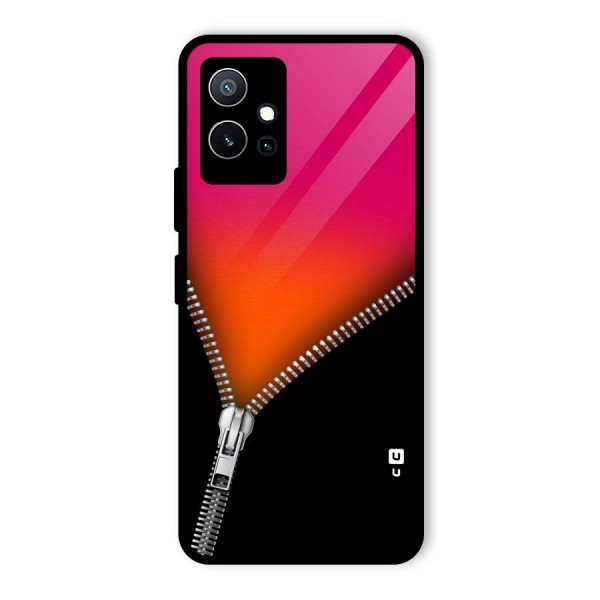 Zipper Print Glass Back Case for Vivo T1 5G