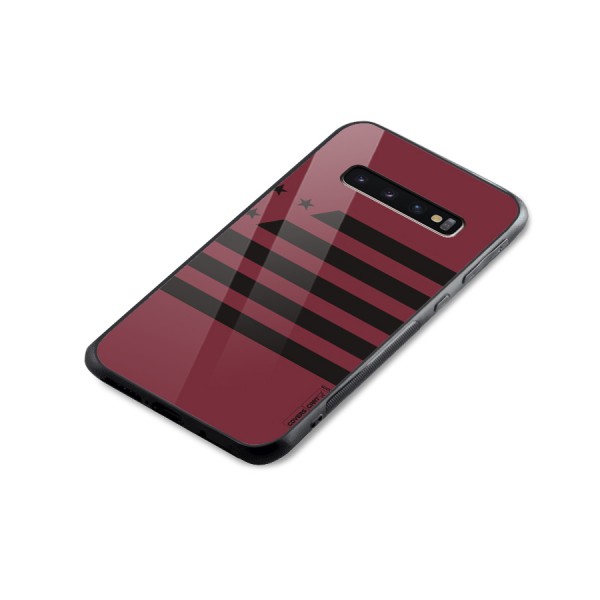 Maroon Star Striped Glass Back Case for Galaxy S10 Plus