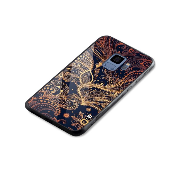 Classy Golden Leafy Design Glass Back Case for Galaxy S9