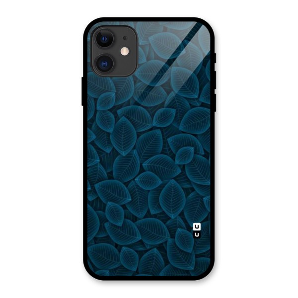 Blue Thin Leaves Glass Back Case for iPhone 11