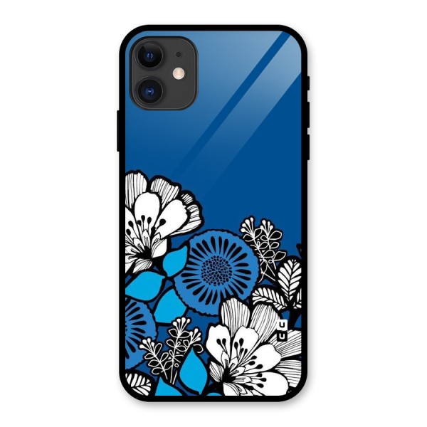 Blue White Flowers Glass Back Case for iPhone 11