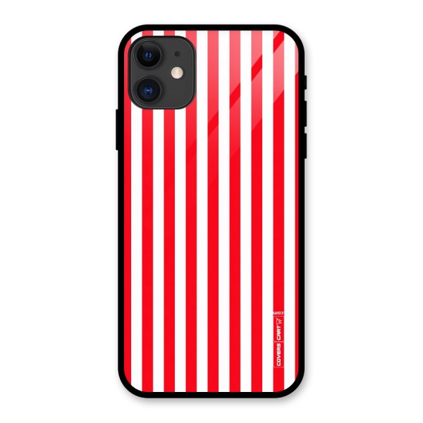 Red And White Straight Stripes Glass Back Case for iPhone 11