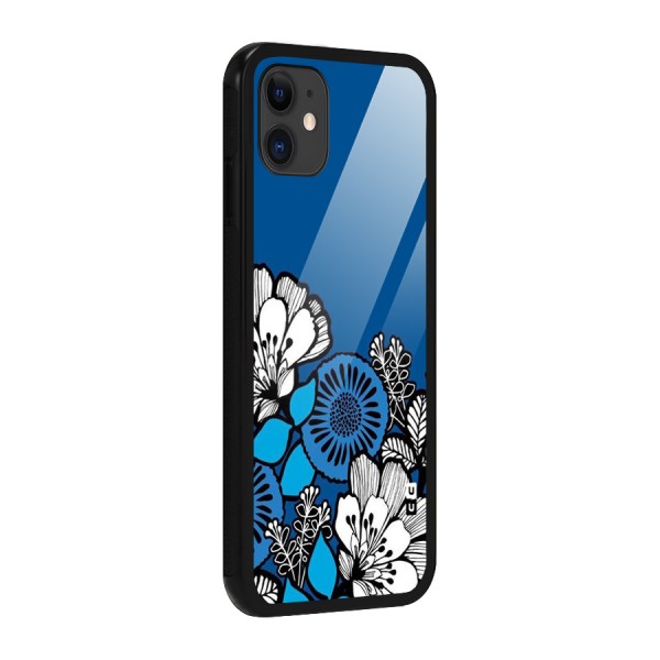 Blue White Flowers Glass Back Case for iPhone 11