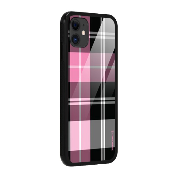 Pink Black Check Glass Back Case for iPhone 11