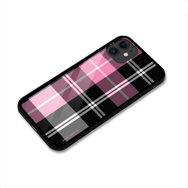 Pink Black Check Glass Back Case for iPhone 11