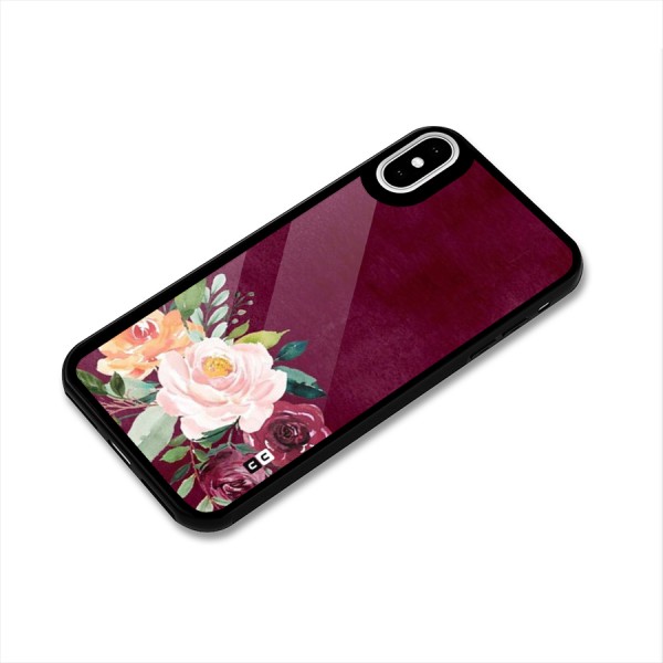 Plum Floral Design Glass Back Case for iPhone X