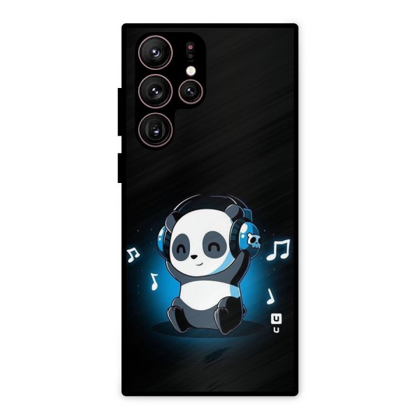 Adorable Panda Enjoying Music Metal Back Case for Galaxy S22 Ultra 5G
