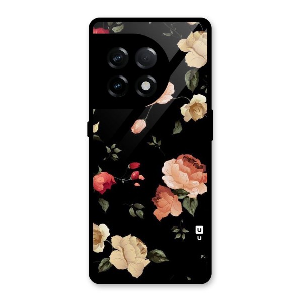 Black Artistic Floral Glass Back Case for OnePlus 11R