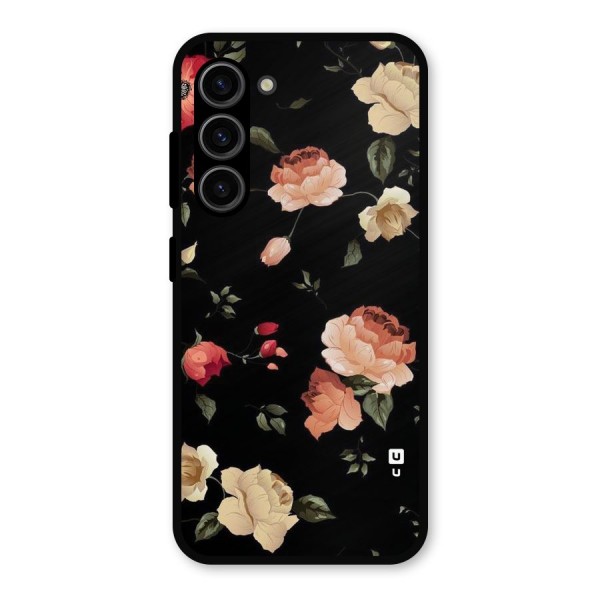 Black Artistic Floral Metal Back Case for Galaxy S23