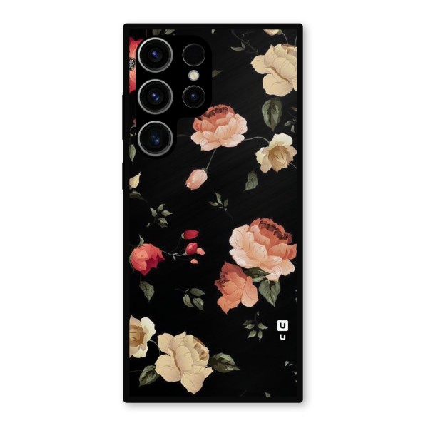 Black Artistic Floral Metal Back Case for Galaxy S23 Ultra
