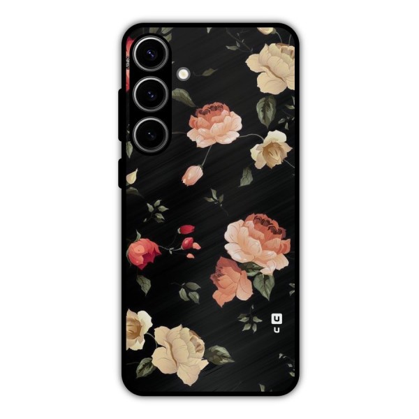 Black Artistic Floral Metal Back Case for Galaxy S24 Plus