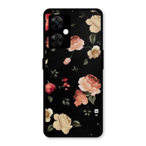 Black Artistic Floral Metal Back Case for OnePlus Nord CE 3 Lite