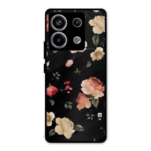 Black Artistic Floral Metal Back Case for Redmi Note 13 Pro 5G