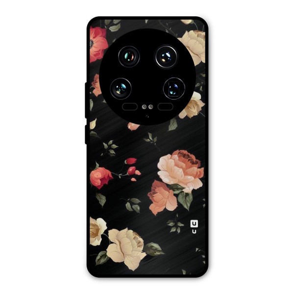 Black Artistic Floral Metal Back Case for Xiaomi 14 Ultra