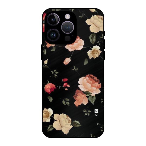 Black Artistic Floral Metal Back Case for iPhone 14 Pro Max