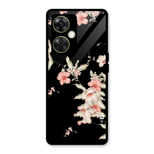 Black Floral Glass Back Case for OnePlus Nord CE 3 Lite