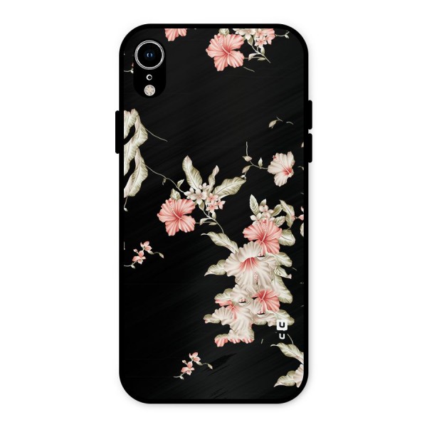Black Floral Metal Back Case for iPhone XR