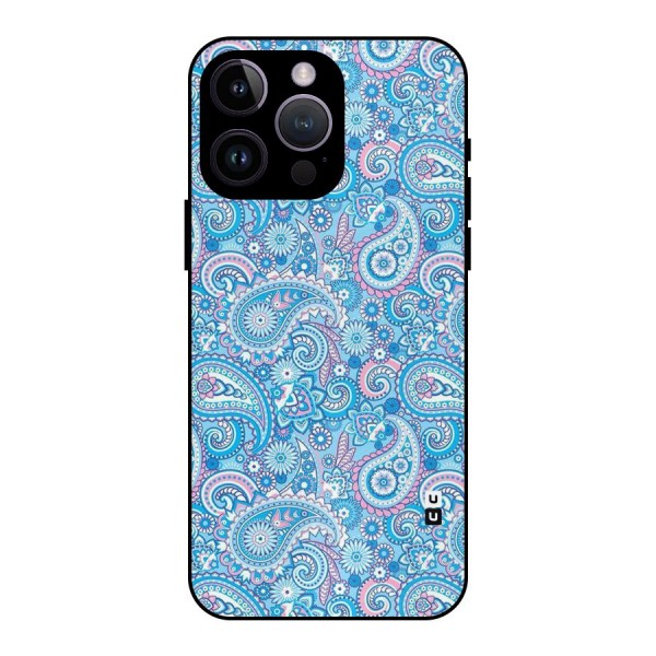 Blue Block Pattern Metal Back Case for iPhone 14 Pro Max