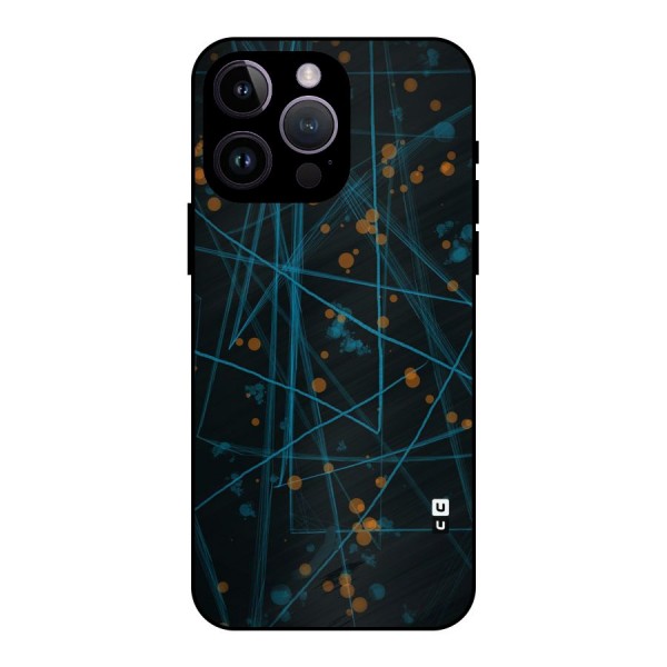 Blue Lines Gold Dots Metal Back Case for iPhone 14 Pro Max