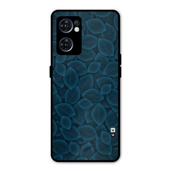 Blue Thin Leaves Metal Back Case for Oppo Reno7 5G